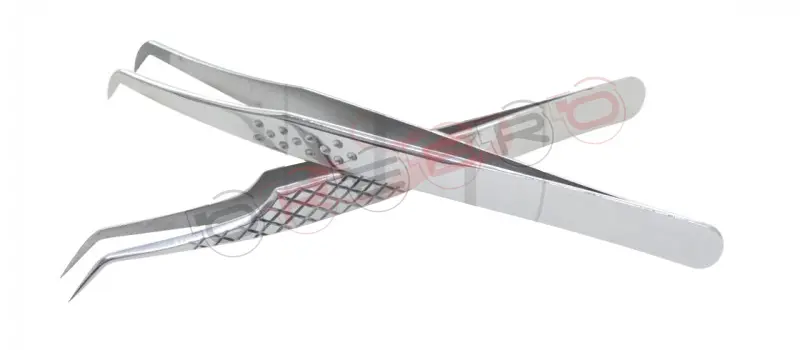 (Wide Tip) Russian Volume 75° Tweezer (11.5cm) Dotted Pro Straight 10mm 45° Volume Tweezer (12cm) Diamond Elite, model ET-04-05-19