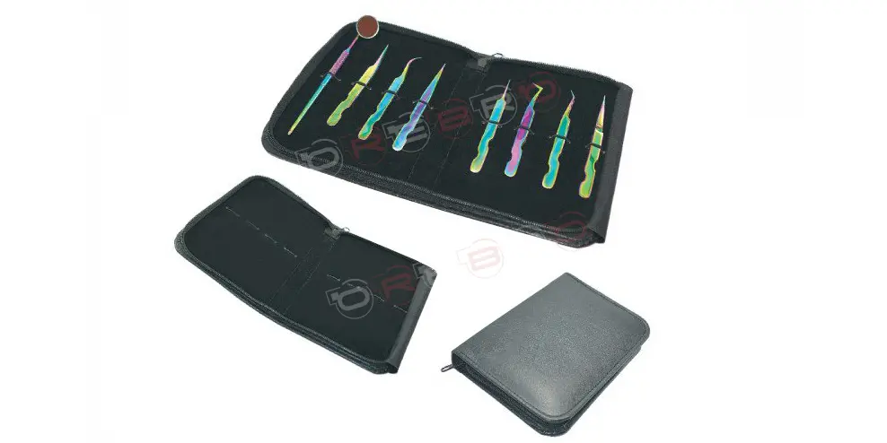 TWEEZERS PACKING CARRYING CASE- Zipper Case, Elastic Holding for Eight Tweezers( 19.5cm*14cm), model ET-07-03-11