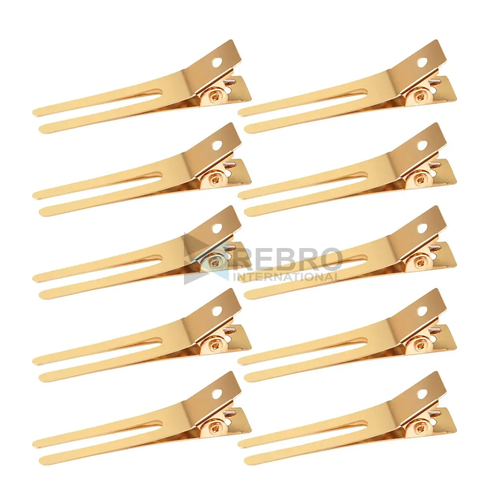 GOLD 1.75 Inches Double Prong Hair Clips, Pack of 10-PCS, model OI-20-7489